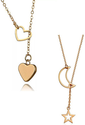 Vembley Combo Of 2 Y-Shaped Heart and Moon Dropping Pendant Gold-plated Plated Alloy Layered
