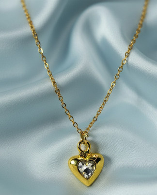 VR Divine Adorn Gorgeous Gold Plated Necklace with White Gemstone Heart Pendant for Women Diamond Gold-plated Plated Stainless Steel Necklace