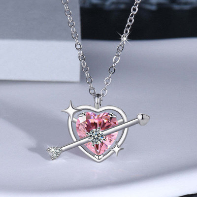 winsome accessories Silver Plated American Diamond Studded Pink Heart Themed Pendant Silver Plated Stainless Steel Chain Set