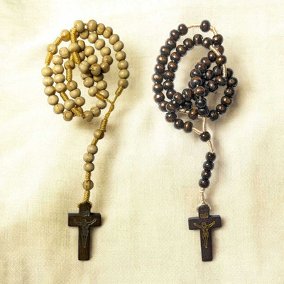 DIVINE Short Light and Dark Ebony Wooden Christian Rosary Japamala Prayer chain Combo Wood Chain