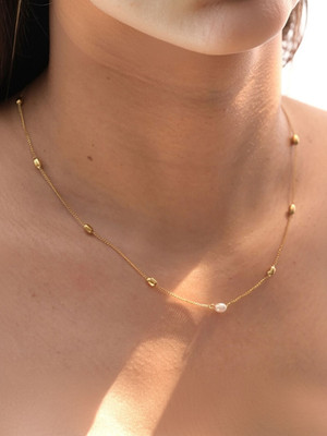 PALMONAS Single Pearl Necklace Pearl Gold-plated Plated Stainless Steel Necklace