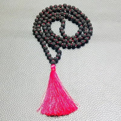 Shiv Aastha 5 Mukhi Natural Black 7mm Rudraksha Mala 108+1 Beads Wood, Rudraksha Chain