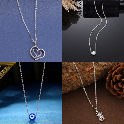 BOGHRA SALES Pack of 4 Sterling Silver Finished Necklace Pendant Chain for Girls,Women Cubic Zirconia, Diamond, Crystal Silver, Sterling Silver Plated Silver, Sterling Silver, Alloy Chain