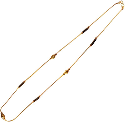 MGT CREATION Gold Plated Minimalist Long Chain for Women Thin Black Beads Daily Wear Alloy Chain