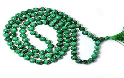 Vedha's Natural Malachite Stone Prayer Rosary Mala -8MM 108+1Beads Mala With Certificate Malachite Stone Chain