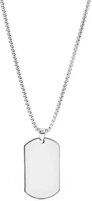 instaZONE Stainless Steel Dog Tag Silver Color Pendant Necklace with 24inch Chain for Men Stainless Steel Necklace
