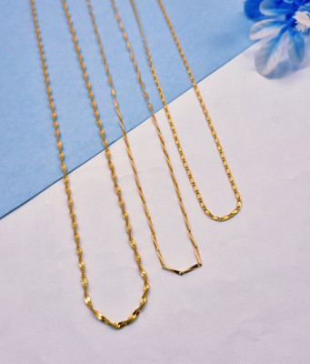 Divyanshi Collection Combo Of 3 Stylish One Gram Gold Plated Designer Chain Gold-plated Plated Brass Chain