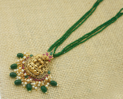 PINAAKA DARINI 3Line.CrystaMala&Green.Lakshmi.Locket Crystal Chain Set