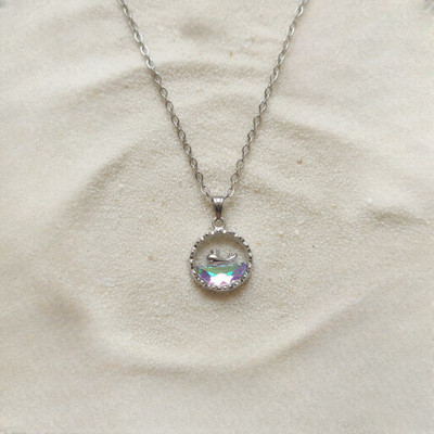 VR Divine Adorn Premium Dolphin Charm Necklace with Multicolor Crystal Glow | Daily Wear Jewelry Silver Plated Stainless Steel Chain Set