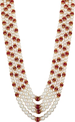 mahi 4 Layers Dulha Moti Mala Beads Gold-plated Plated Alloy Necklace