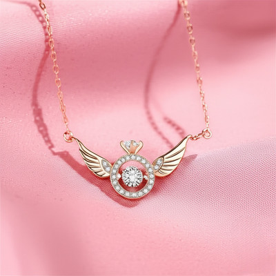 TVI Angel Wings Moving Crystal Rosegold Pendant Necklace For Women And Girls Cubic Zirconia Alloy Necklace