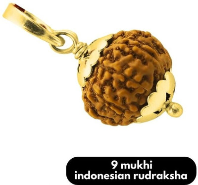 JangraBro Original indonesian 9 Mukhi/9 Faced Brown Rudraksha with Certificate Wood