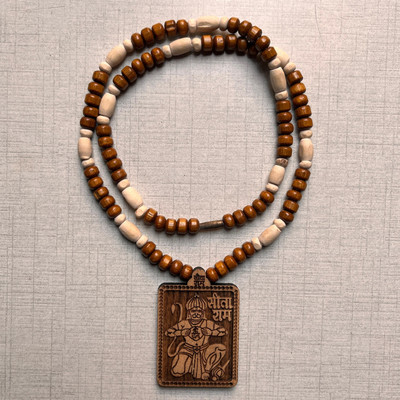 Rhaa Tulsi Mala With Hanuman Ji Locket, 108 Beads, Unisex Adult, 100ml Kashi Gangajal Wood Necklace