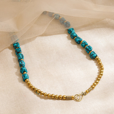 RUBANS Oxidised Silver-Plated Tribal Pendant with Turquoise Blue Beads Charms Silver Plated Brass Chain