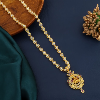 MAHIRA CREATION 1 GRAM GOLD PLATED 24-INCH LONG CHAIN DOUBLE MOPU CHAIN PENDANT FOR WOMEN/GIRLS. Cubic Zirconia Gold-plated Plated Brass Chain Set