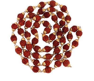 Namisha Five-Face Rudraksha Mala | Panch Mukhi Rudraksh Mala | Holy & Auspicious Jap Mala with Panch-Dhatu Metal covering | Natural 54+1 Beads Gold-plated Plated Wood Necklace