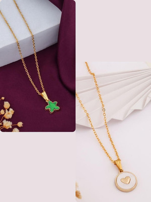 Dressberry DressBerry Set of 2 Brass Gold-Plated Handcrafted Necklace Gold-plated Plated Brass Necklace
