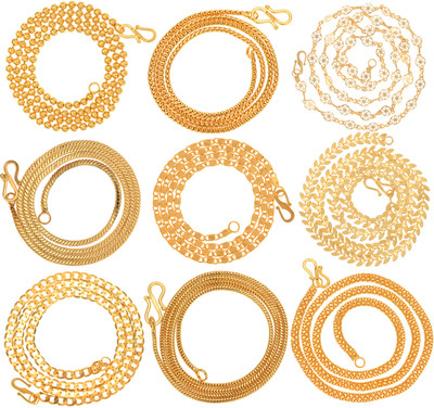 AanyaCentric Combo of 9 Chains 22inches Trendy Fancy Latest Design for Men Women Gold-plated Plated Brass, Metal, Alloy Chain Set