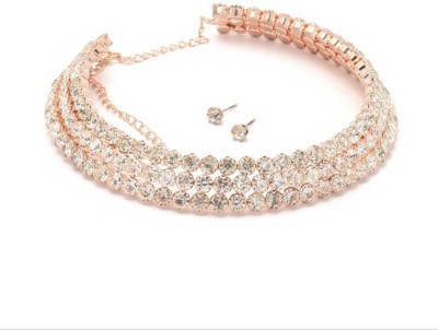 Vishal Creations Rose Gold Chain Tripal Line Beautiful Round Shape Choker Necklace Diamond Silver Plated Alloy Choker