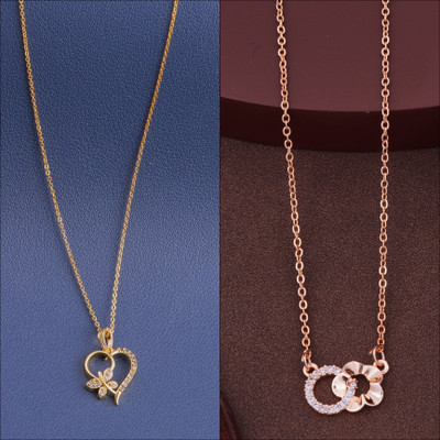 BOGHRA SALES BOGHRA SALES combo of 2 Rose-Gold Plated Necklace Chain for Girls,Women Cubic Zirconia, Diamond Gold-plated, Rhodium Plated Mother of Pearl, Alloy Necklace