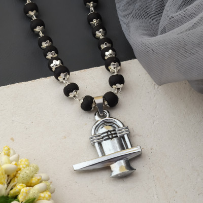 MK Gallery Shivaling Karungali Mala Silver Plated Brass Chain Set