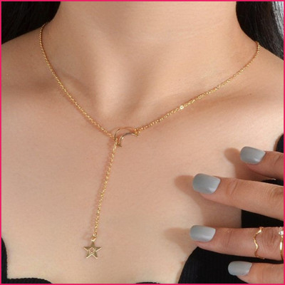 TVI Gold Plated Moon Dropping Star Pendant Gold-plated Plated Alloy Necklace