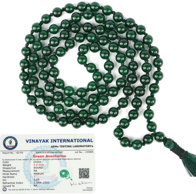 CRYSTU Certified Natural Green Aventurine 8mm 108 Round Bead Mala Necklace for Unisex Beads Crystal Chain
