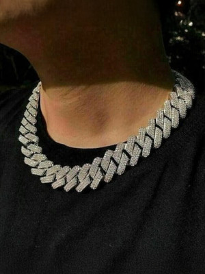 SAFISHA Hip Hop Cuban Chain Diamonds , Men Jewellery Silver Plated Alloy Chain
