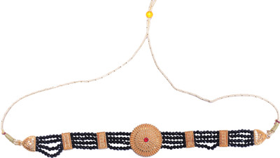 Uttarakhand Handicrafts Elegant Black Beads Gold-Plated Choker Necklace with Red Gem Pendant Crystal Gold-plated Plated Alloy Choker