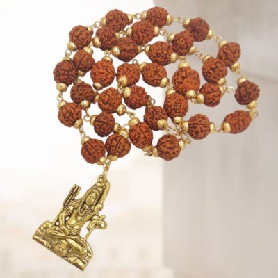 Fine Creation God Lord Shiva Mahadev Mahakaal Locket Pendant With 5 Mukhi Rudraksha Mala Gold-plated Plated Brass Necklace Set