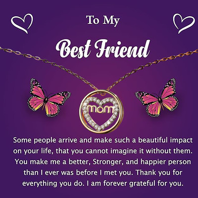 Glamovia Gold Plated MOM Heart Pendant Necklace Message Card & Gift Box ( Happy Birthday) Zircon Alloy Necklace