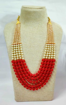 KALRAV Pearl Moti Necklace Jewellery| Traditional Mala Beads| Mother Of Pearl Stone Gold-plated Plated Glass Necklace