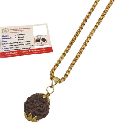 AllenDazzy Original 4 Mukhi Nepali Rudraksha Four Face Rudraksh Gold-plated Beads Brass, Wood Pendant Set