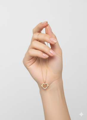 AET Golden And Heart Shape Pendant Neck Chain For Girl And Women For Daily Wear Brass Chain