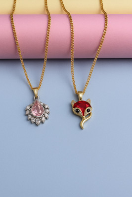 Sividya Combo(2)-NPen-340-Premium Pendant(PP4.Pink and PP2.Red) Gold-plated Alloy Pendant Set