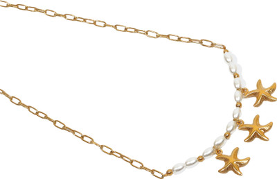JASUNIQ Gold Plated Starfish Pearl Chain Necklace Beads Gold-plated Plated Stainless Steel Necklace