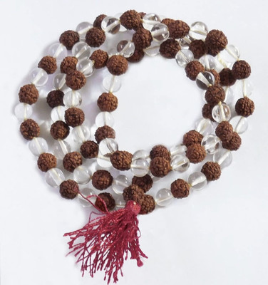 Jewelswonder Crystal Quartz Rudraksha 108+1 Beads Prayer Rosary Japa Mala (Jaap) Necklace Beads Glass Chain Set