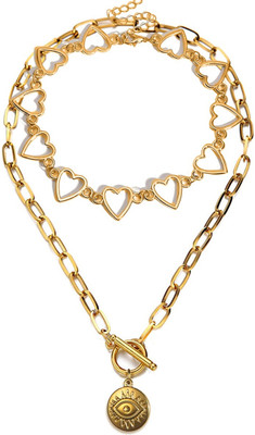 fabula Combo of 2 Gold Evil Eye Choker Necklace - Fashion Heart & Evil Eye Design Beads Gold-plated Plated Alloy Necklace