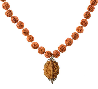 SPRIGEMS For Kark Rashi 2Mukhi Rudraksha With 5Mukhi Rudraksha Mala Beads Silver Plated Wood Chain
