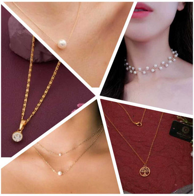Jewel Knot White Pearl/Motti Fancy Chain Gold-plated Plated Alloy Necklace