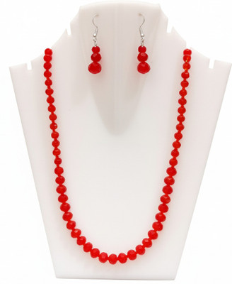 Streecart Premium Red Bead Mala with Matching Earrings Party & Festive Wear Crystal Necklace