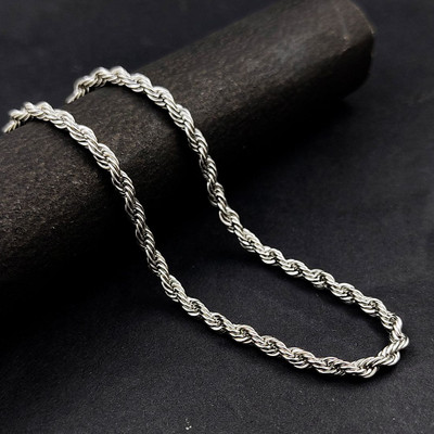 Saizen silver Plated Stainless Steel Rope Chain For Men & Boys Rhodium Plated Stainless Steel Chain