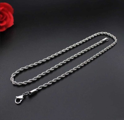 R JEWELS Pure Silver-Plated Rope Neck Chain For Men & Women 7MM Sterling Silver Plated Alloy Chain