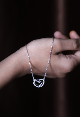 Sillvex 925 silver heart pendant with link chain Zircon Rhodium Plated Sterling Silver Necklace