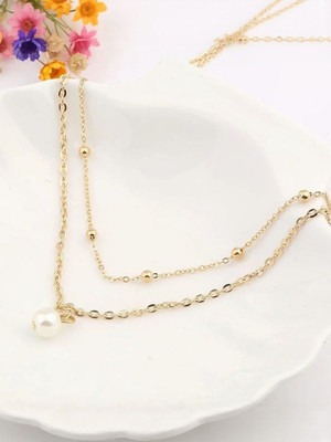 Dressberry Double Layered Single White Pearl Pendant Necklace Gold-plated Plated Alloy Necklace