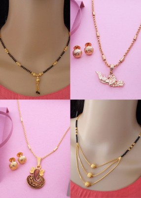 Dency Set of 4 Gold Plated Necklaces with 2 Beautiful Earrings Beads Gold-plated Plated Brass Necklace Set