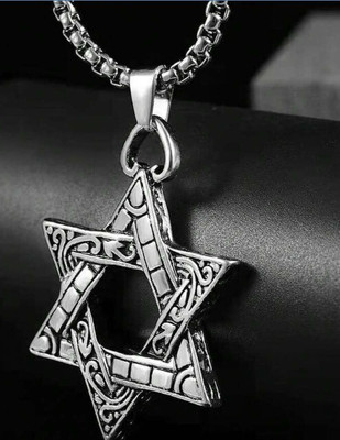 m a enterprises Men Biker Gothic Star Heaxagonal Locket Pendant with Box Chain Titanium Silver Stainless Steel, Titanium Pendant Set