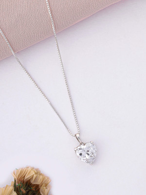 RAGABANDHA DESIGN STUDIO 925 Silver Plated Solitaire Pendant Chain Necklace Zircon Silver Plated Silver Chain Set