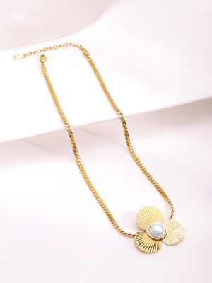 RUBANS Rubans 18KT Gold Plated Stainless Steel Tarnish Free Waterproof Floral Necklace Gold-plated Plated Brass Necklace