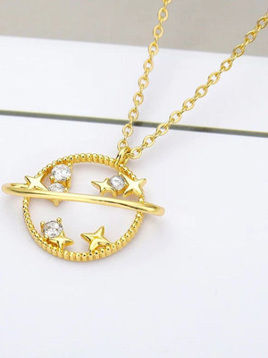 Dressberry Single Layered Studded Star Earth Pendant Necklace Gold-plated Plated Alloy Necklace